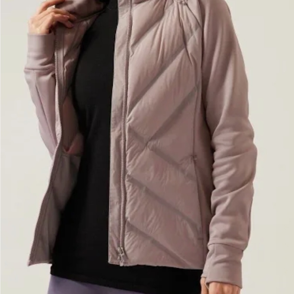 Athleta  Inlet Gray /purple Hooded Jacket small “NWT”